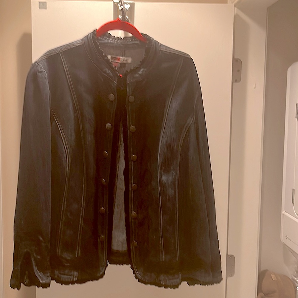 Navy blue jacket with black trim. It is from live a little and is a 2x.